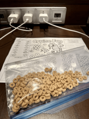 Ziploc bag of Cheerios on a cruise 