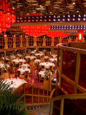 Scarlet Restaurant on Carnival Dream is one of 2 main dining rooms.  You will be assigned to the Scarlet or Crimson restaurant.  There is no charge to eat here.