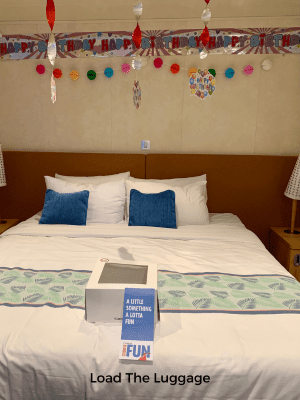 Cruise ship cabin with birthday decorations