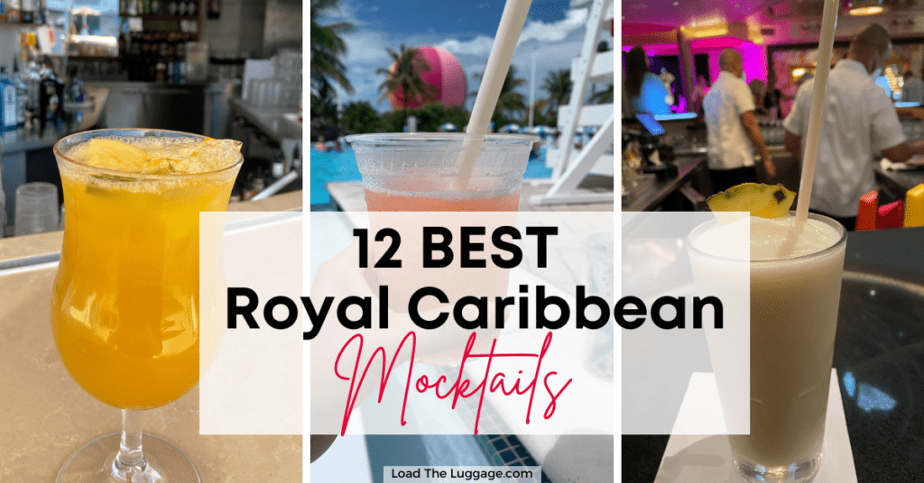 12 Best Royal Caribbean Mocktails. Image is of 3 non-alcoholic beverages