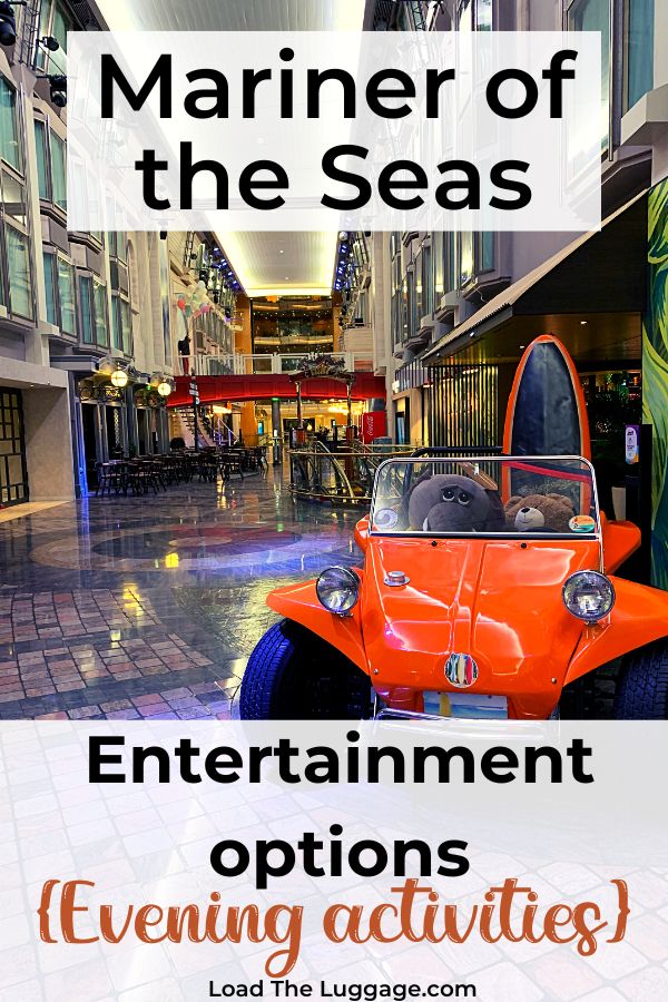 Mariner of the Seas Entertainment Options and Evening Activities.  Image is the Mariner of the Seas cruise ship promenade