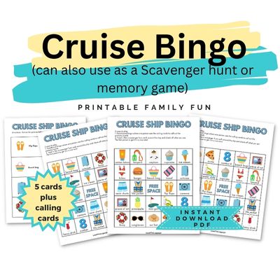 Cruise bingo and scavenger hunt game to print