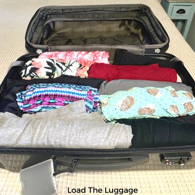 Suitcase with clothes rolled