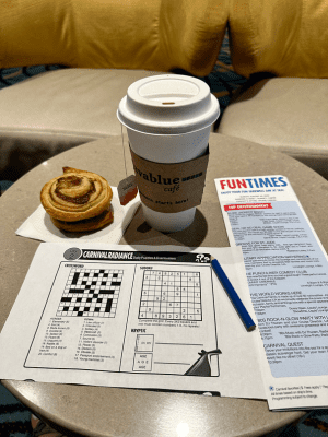 Free breakfast pastry with my coffee, puzzle and FunTimes on Carnival Radiance